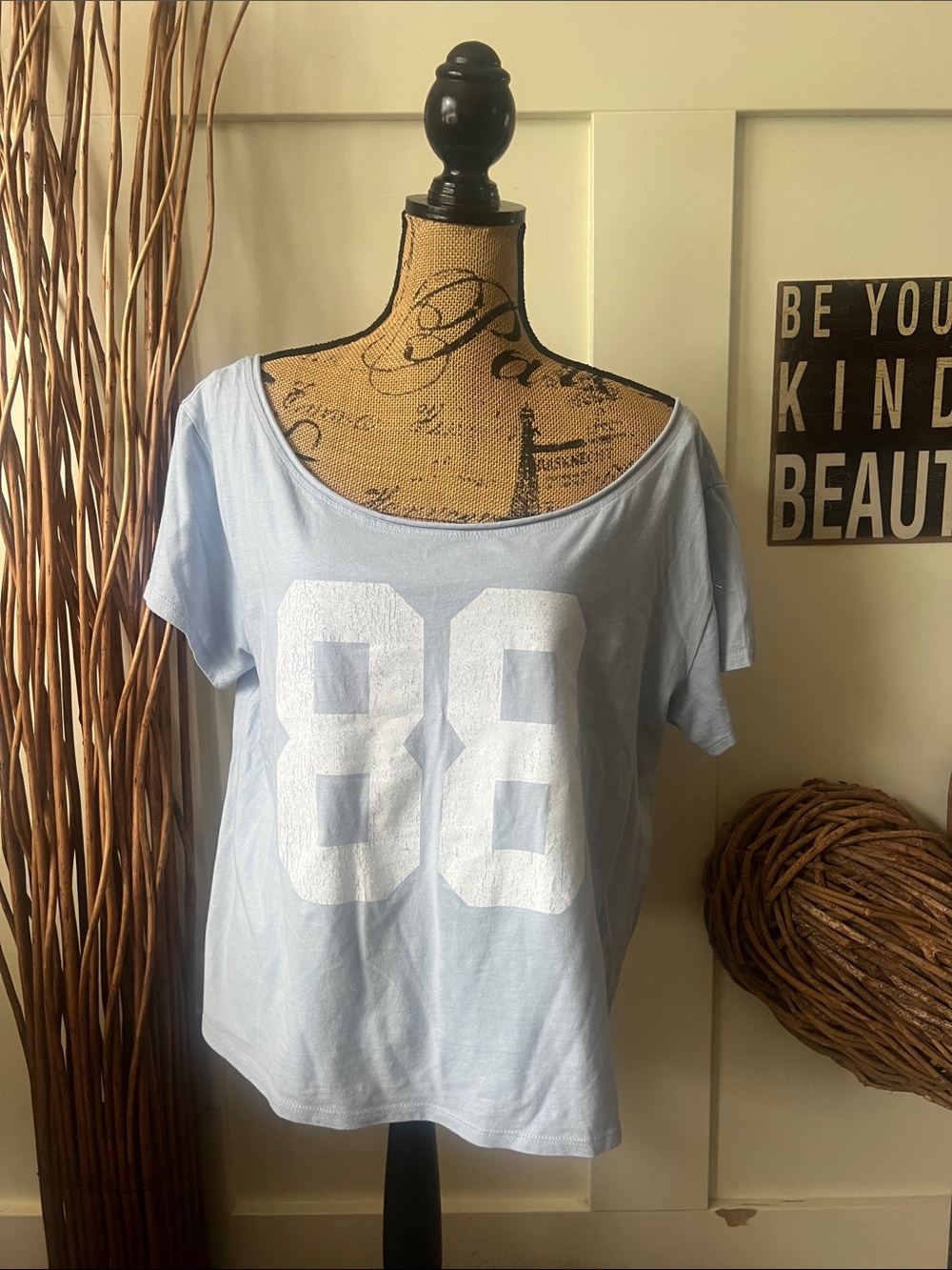 Women's Light Blue Short Sleeve Scoop Neck Tee with White '88' Graphic